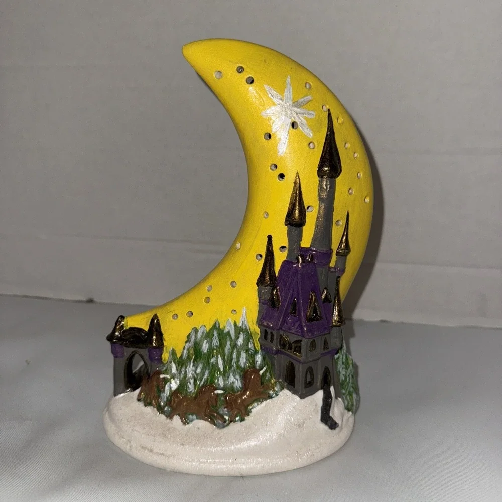 Garry Sharpe Design Ceramic Moon Stars Unicorn Castle Night Light Lamp vintage